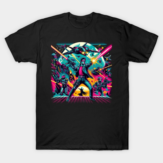 Neon Warriors: 80s Sci-Fi Action Spectacl T-Shirt by Graphic Wonders Emporium